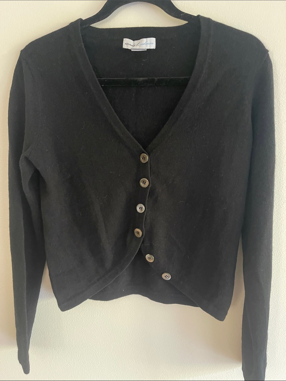 Cashmere 100% Black Cardigan by Wendy B. Asymmetrical sleek sophisticated fit. M